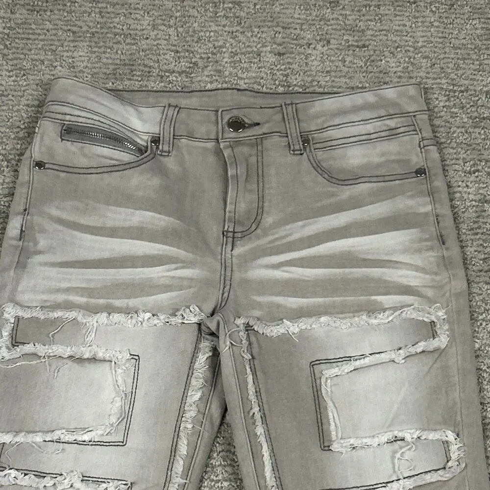 Rockstar Original Jeans Boys 14 Super Shake Stacked Flare Denim Light Gray